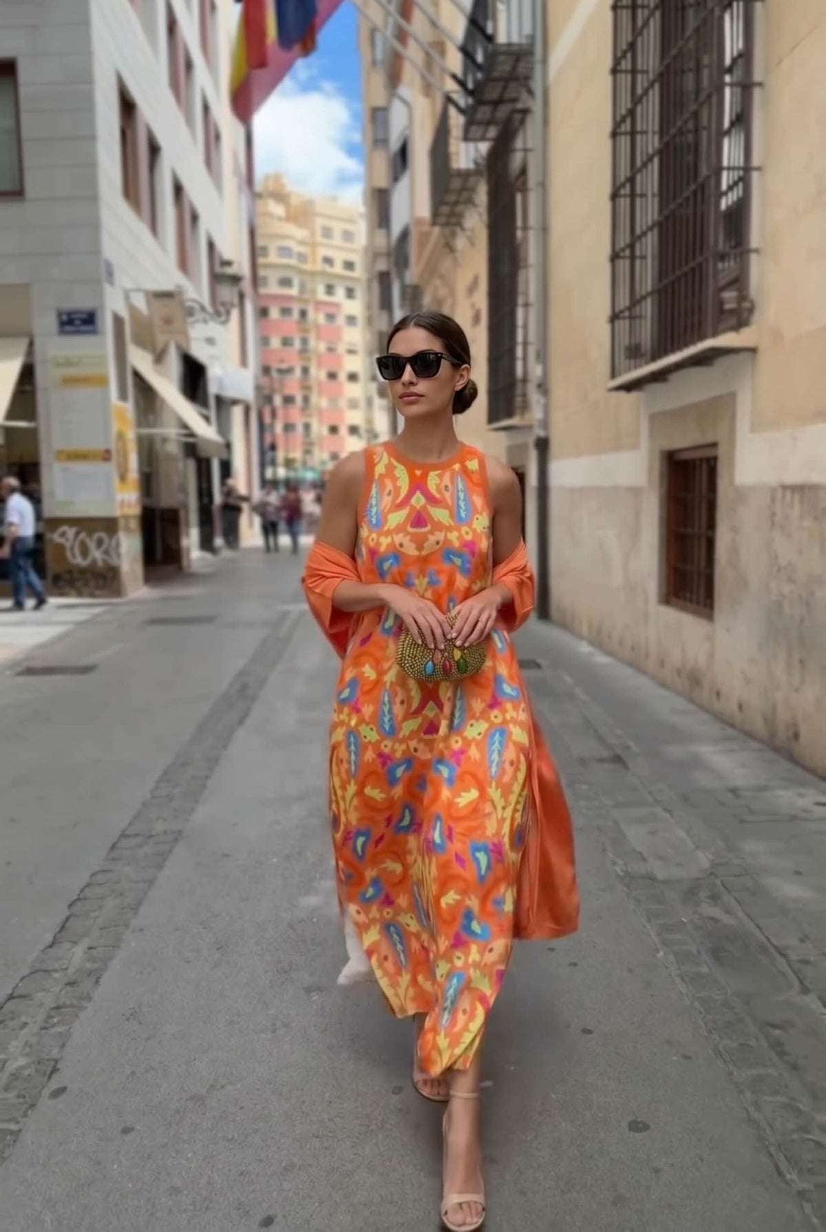 Retro Floral Sleeveless Midi Dress