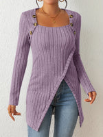 Button Trim Ribbed Knit Sweater