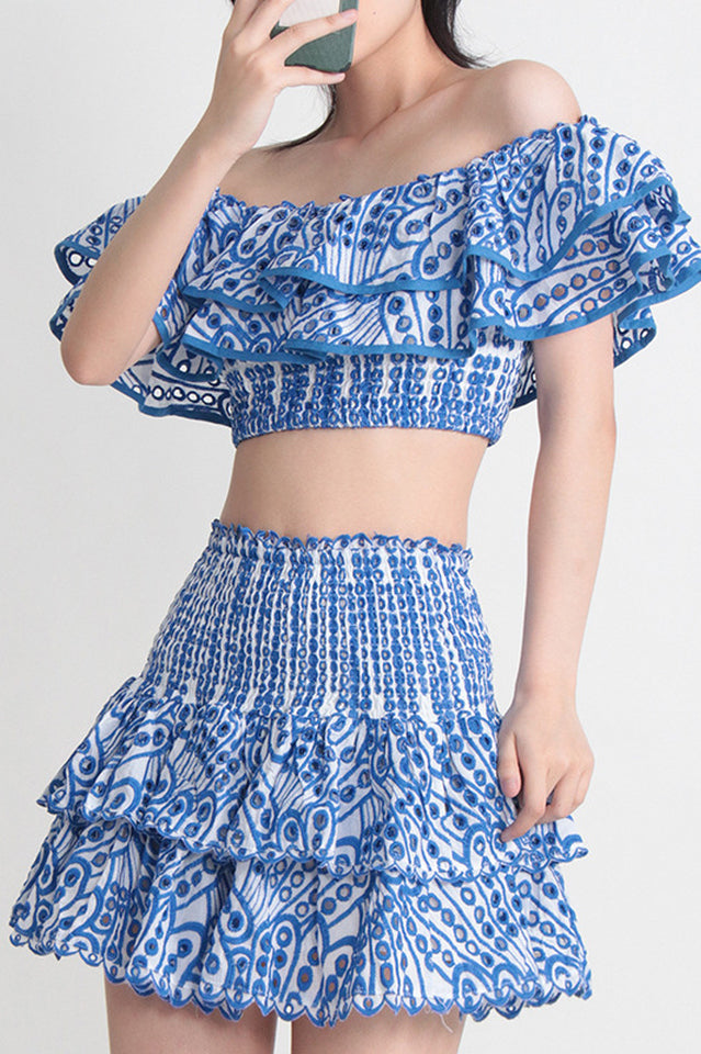 Crochet Lace Crop Top and Skirt Ruffle Set