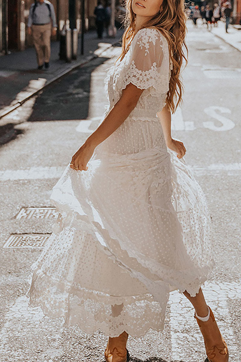 Sweet White Crochet Lace Maxi Dress