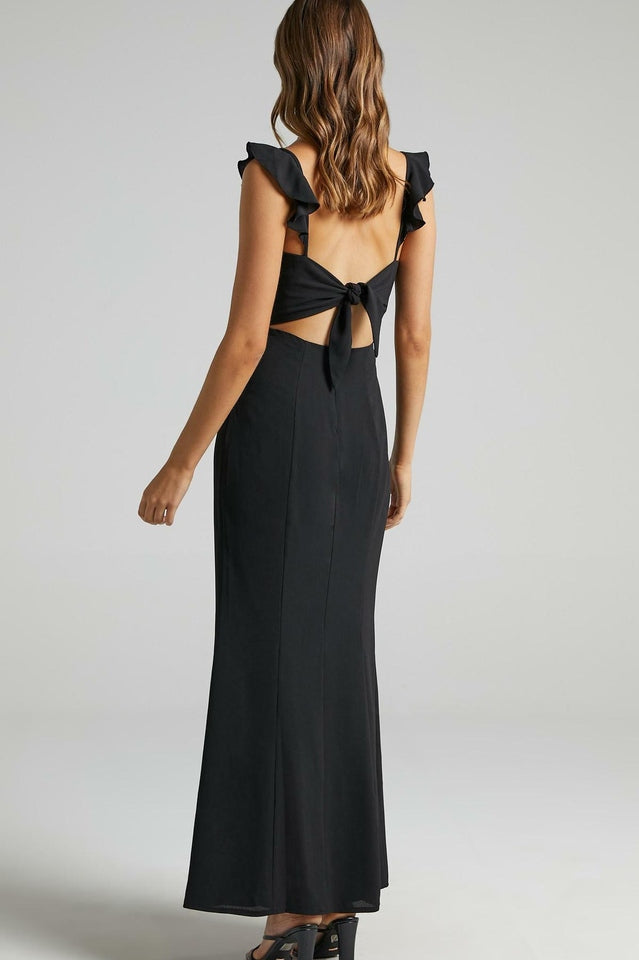 Ruffle Shoulder High Slit Maxi Dress