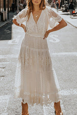 Sweet White Crochet Lace Maxi Dress