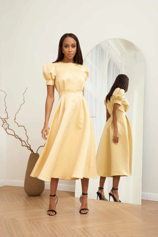 Solid Button Down Midi Dress
