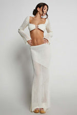 Crochet Knit Top and Maxi Skirt Matching Set