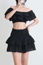 Crochet Lace Crop Top and Skirt Ruffle Set
