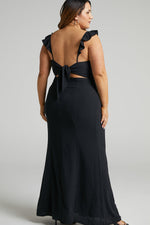 Ruffle Shoulder High Slit Maxi Dress