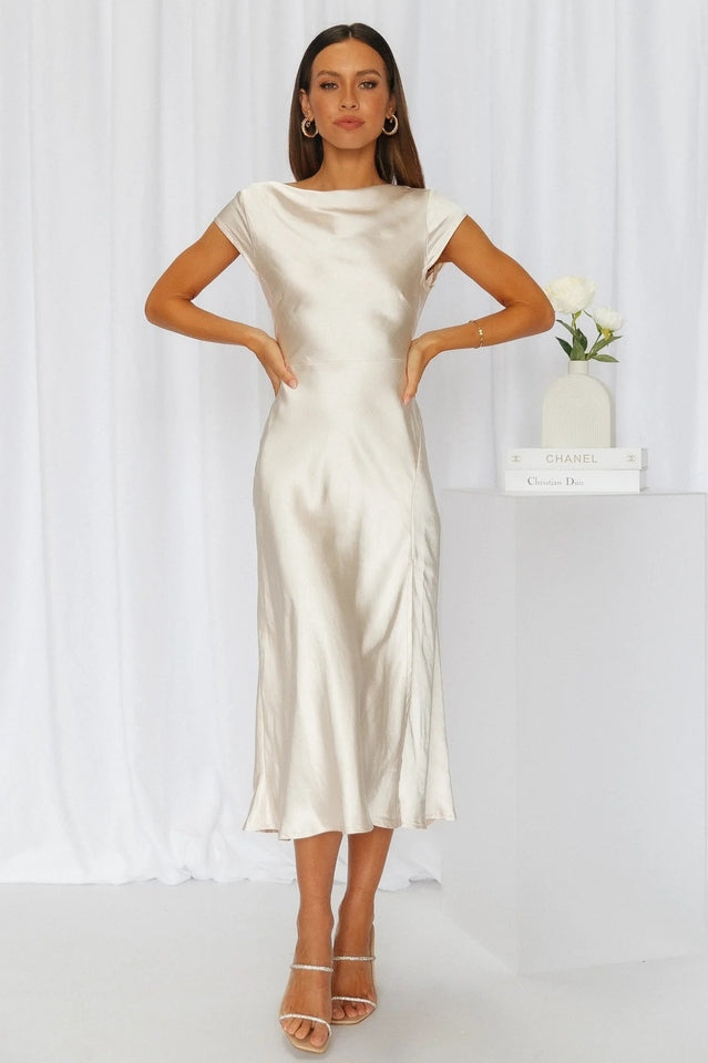Satin Open Back Side Slit Midi Dress