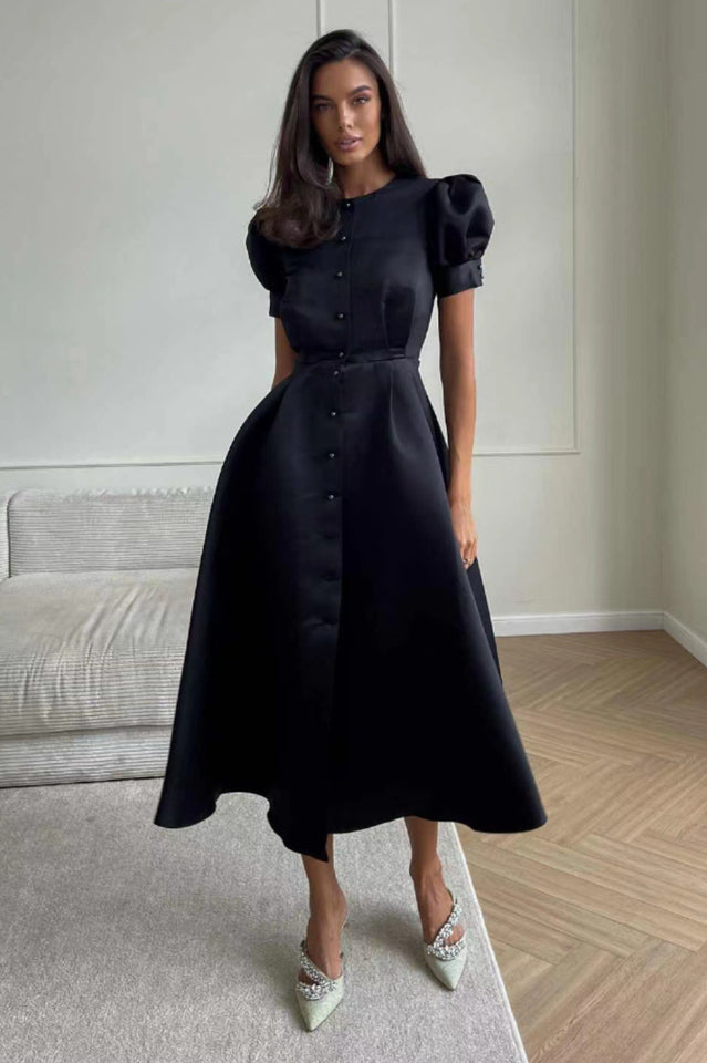 Solid Button Down Midi Dress