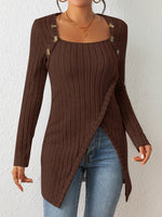 Button Trim Ribbed Knit Sweater