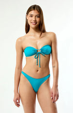 Blue Front Tie Bandeau Bikini Sets