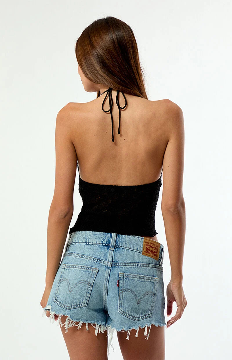Blue Raw Edge Denim Shorts
