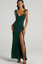 Ruffle Shoulder High Slit Maxi Dress