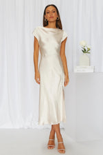 Satin Open Back Side Slit Midi Dress