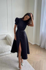 Solid Button Down Midi Dress