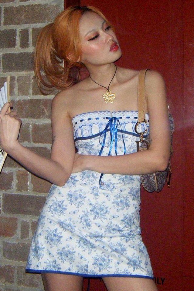 Blue Floral Bandeau Mini Dress