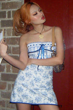 Blue Floral Bandeau Mini Dress