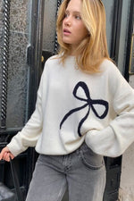 Beige Bow Knit Sweater