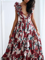Elegant Floral Rosette Trim Maxi Dress