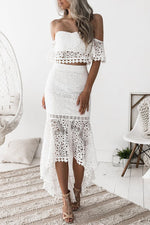 Lace Tube Top Pencil Skirt Two Piece Set