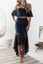 Lace Tube Top Pencil Skirt Two Piece Set