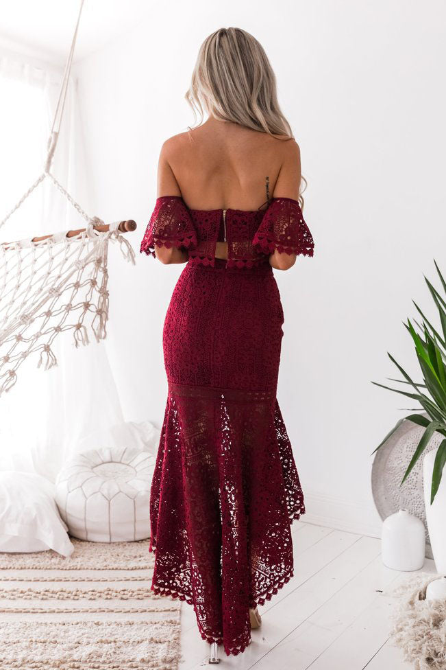 Lace Tube Top Pencil Skirt Two Piece Set