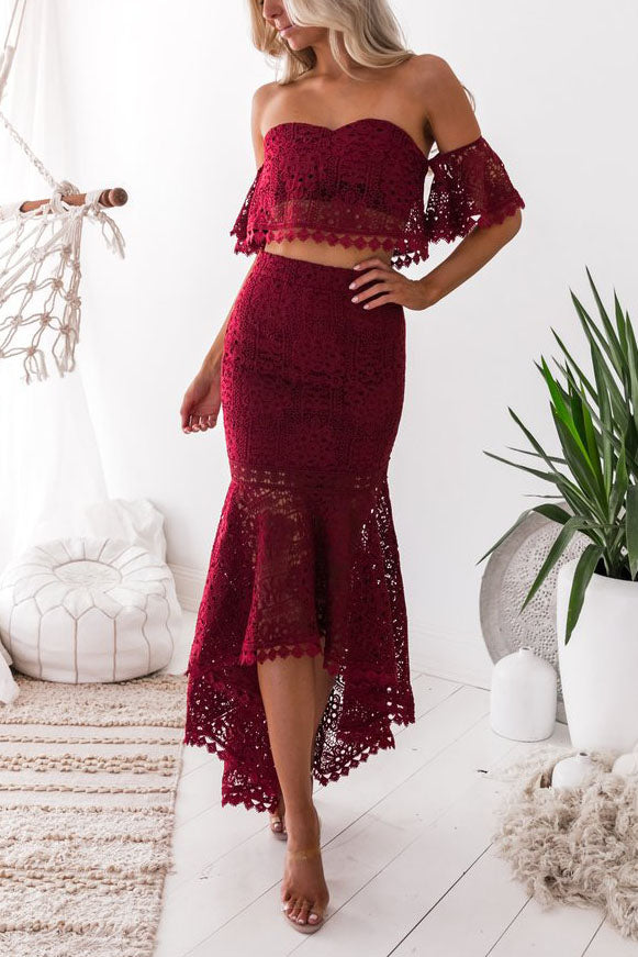 Lace Tube Top Pencil Skirt Two Piece Set