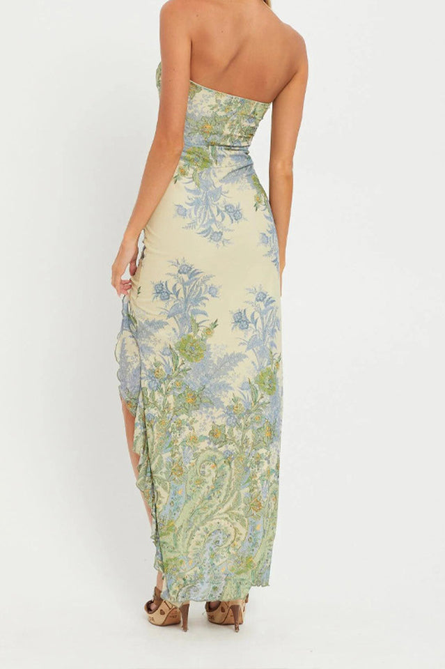 Green Floral Bandeau Maxi Dress