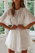 White Backless Crochet Lace Mini Dress