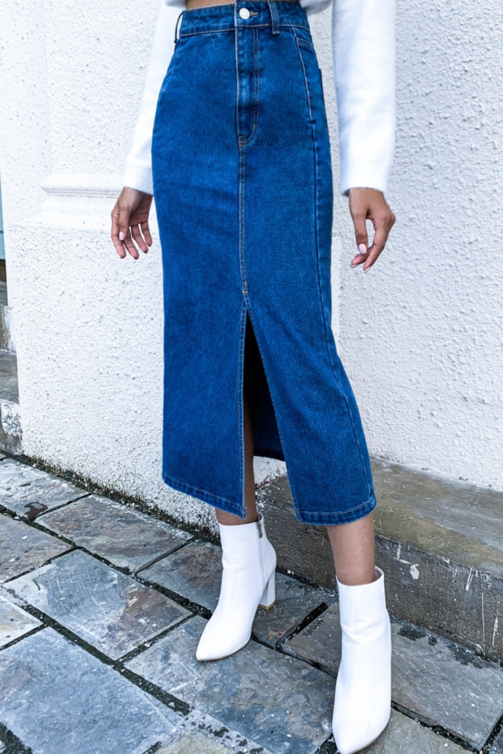 High-waisted Denim Split Bodycon Skirt