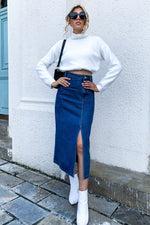 High-waisted Denim Split Bodycon Skirt