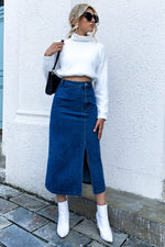 High-waisted Denim Split Bodycon Skirt