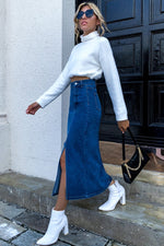 High-waisted Denim Split Bodycon Skirt