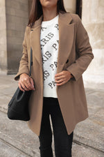Solid Long-Sleeved Double-Breasted Woolen Coat