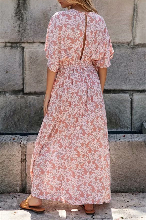 Pink Floral High Slit Maxi Dress
