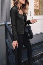 Cool Zippered Faux Leather Crop Jacket