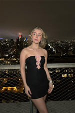 Black Bowknot Trim Bandeau Mini Dress
