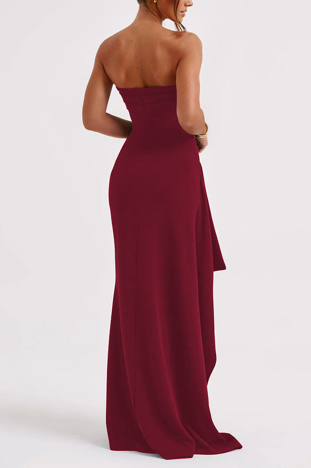 Elegant Bandeau High Slit Maxi Dress