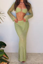 Crochet Knit Top and Maxi Skirt Matching Set