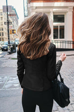 Cool Zippered Faux Leather Crop Jacket
