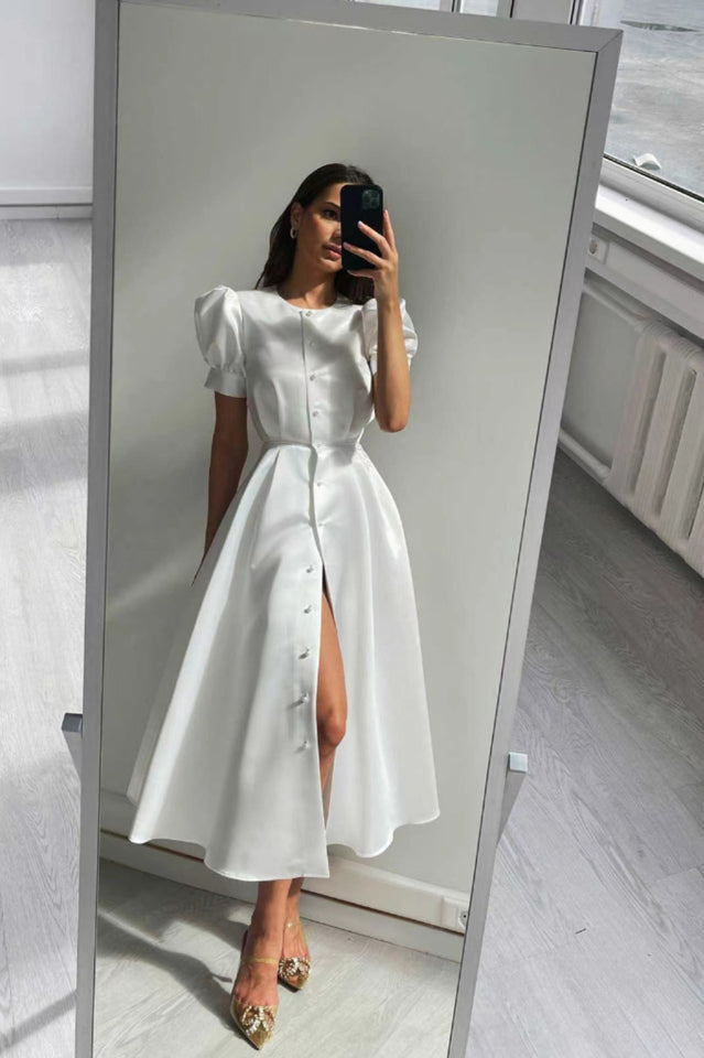 Solid Button Down Midi Dress