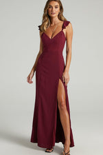 Ruffle Shoulder High Slit Maxi Dress