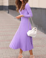 Chic Surplice Pleated Knit Midi Dress