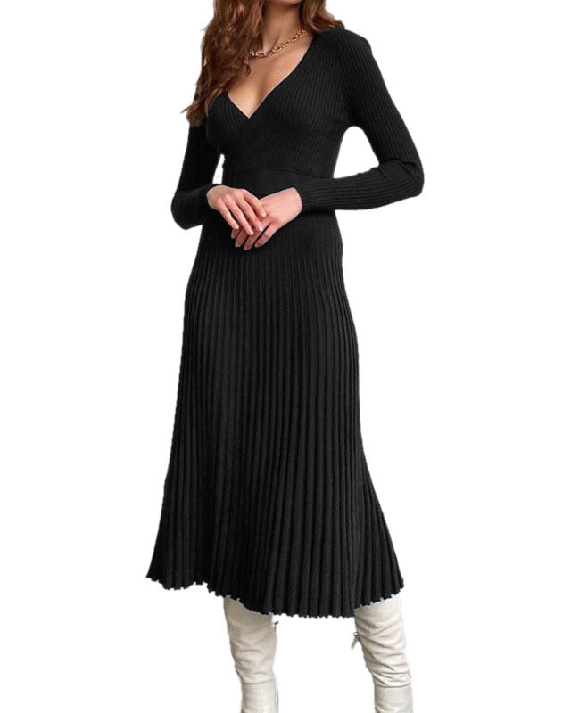 Chic Surplice Pleated Knit Midi Dress