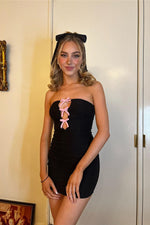 Black Bowknot Trim Bandeau Mini Dress