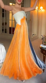 Orange Color Block Bandeau Midi Dress