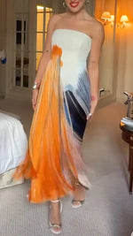 Orange Color Block Bandeau Midi Dress