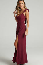 Ruffle Shoulder High Slit Maxi Dress