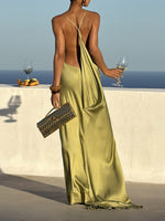 Olive Green Satin High Slit Maxi Dress