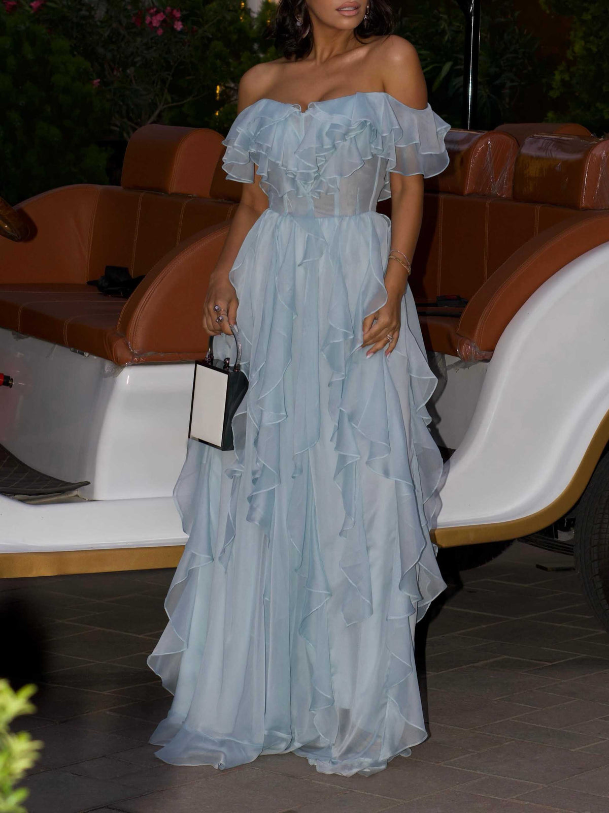Baby Blue Off-Shoulder Ruffle Maxi Dress