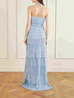 Blue Tiered Halter Maxi Dress
